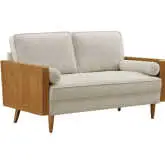 Kellan Loveseat in Light Beige Heathered Fabric & Walnut Finish