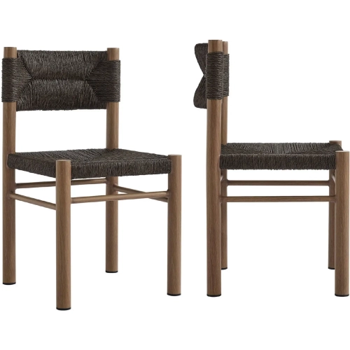 Parkland Outdoor Dining Chair in Walnut PE Rattan & Walnut Finish Aluminum (Set of 2)