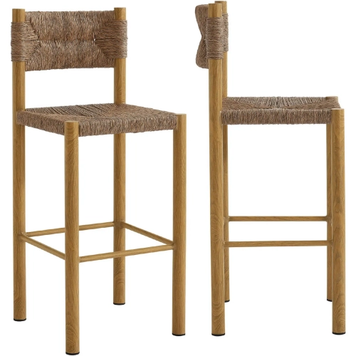 Parkland Outdoor Bar Stool in Natural PE Rattan & Wood Finish Aluminum (Set of 2)