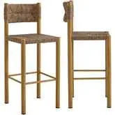 Parkland Outdoor Bar Stool in Natural PE Rattan & Wood Finish Aluminum (Set of 2)
