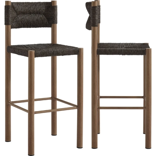 Parkland Outdoor Bar Stool in Walnut PE Rattan & Walnut Finish Aluminum (Set of 2)