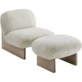 Loyal Accent Chair & Ottoman Set in Pearl Boucle Fabric & Oak Finish Wood