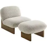 Loyal Accent Chair & Ottoman Set in Rock Boucle Fabric & Walnut Finish Wood