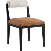 Kai Dining Chair in Pearl Boucle Fabric, Tan Vegan Leather & Black Wood