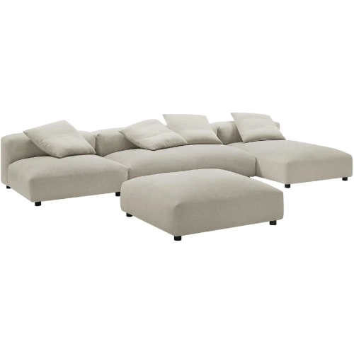 Solace 4 Piece Modular Sectional Sofa with Ottoman in Linen Brown Fabric