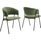 Nella Dining Chair in Green Heathered Chenille Fabric & Black Metal (Set of 2)