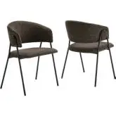 Nella Dining Chair in Java Brown Heathered Chenille Fabric & Black Metal (Set of 2)