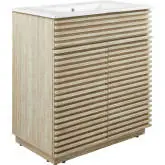 Render 30" Bathroom Vanity Cabinet & Sink in Faux Travertine & White Ceramic