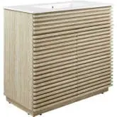 Render 36" Bathroom Vanity Cabinet & Sink in Faux Travertine & White Ceramic