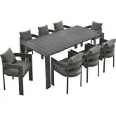 Tahoe 9 Piece Outdoor Dining Set in Charcoal Fabric & Gray Aluminum