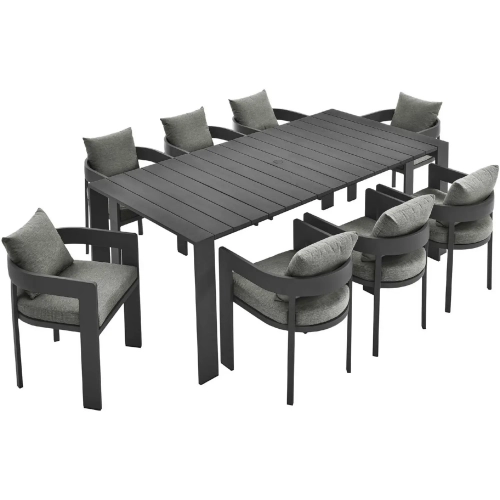 Tahoe 9 Piece Outdoor Dining Set in Gray Fabric & Gray Aluminum