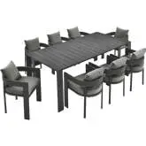 Tahoe 9 Piece Outdoor Dining Set in Gray Fabric & Gray Aluminum