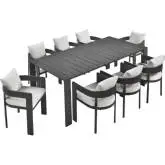 Tahoe 9 Piece Outdoor Dining Set in White Fabric & Gray Aluminum
