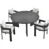 Tahoe 5 Piece Outdoor Round Dining Set in White Fabric & Gray Aluminum