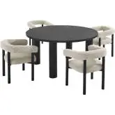 Nautica 5 Piece Round Outdoor Dining Table Set in Ivory Fabric & Graphite Aluminum