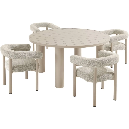 Nautica 5 Piece Round Outdoor Dining Table Set in Ivory Fabric & Taupe Aluminum