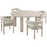 Nautica 5 Piece Round Outdoor Dining Table Set in Ivory Fabric & Taupe Aluminum