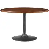 Lippa 48" Round Pedestal Dining Table in Walnut Finish Wood & Black Metal