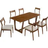 Solara 7 Piece Dining Set in Walnut Wood Finish & Beige Fabric Chair