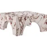 Valen Indoor Outdoor Arched Coffee Table in Red Marble Pattern Concrete