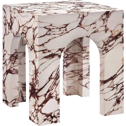 Valen Square Indoor Outdoor Arched Side Table in Red Marble Pattern Concrete