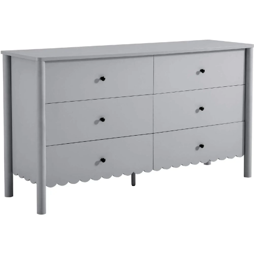 Emmeline Scalloped 6 Drawer Dresser in Light Gray