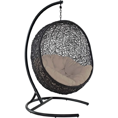 Encase Swing Outdoor Lounge Chair in Poly Rattan with Beige Cushion