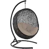 Encase Swing Outdoor Lounge Chair in Poly Rattan with Beige Cushion