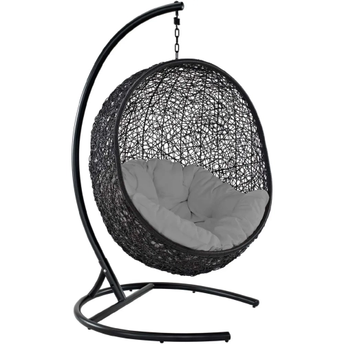 Encase Swing Outdoor Lounge Chair in Poly Rattan with Gray Cushion