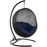Encase Swing Outdoor Lounge Chair in Poly Rattan with Navy Cushion
