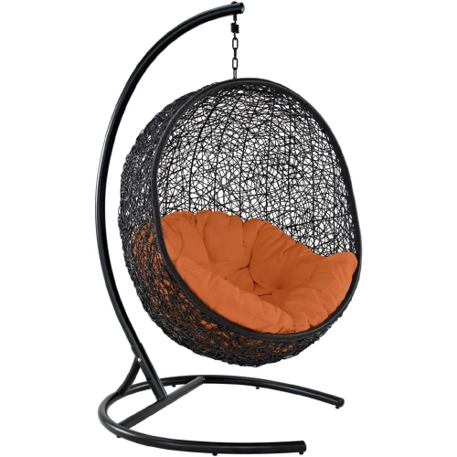 Encase Swing Outdoor Lounge Chair in Poly Rattan with Orange Cushion