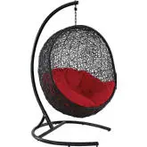 Encase Swing Outdoor Lounge Chair in Poly Rattan with Red Cushion