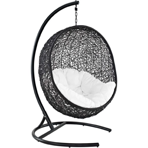 Encase Swing Outdoor Lounge Chair in Poly Rattan with White Cushion