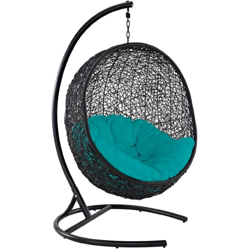 Encase Swing Outdoor Lounge Chair in Poly Rattan with Turquoise Cushion