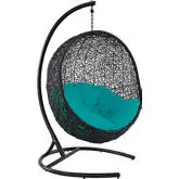 Encase Swing Outdoor Lounge Chair in Poly Rattan with Turquoise Cushion