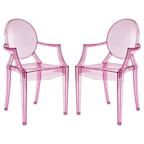Casper Dining Arm Chair in Pink Polycarbonate (Set of 2)