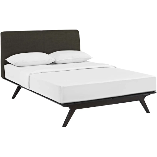 Tracy Queen Bed in Cappuccino with Brown Fabric Headboard