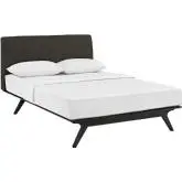 Tracy Queen Bed in Cappuccino with Brown Fabric Headboard