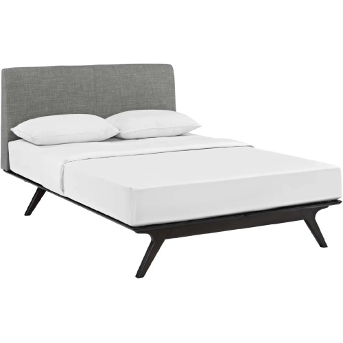 Tracy Queen Bed in Cappuccino with Gray Fabric Headboard