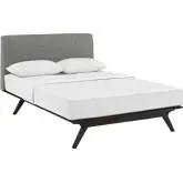 Tracy Queen Bed in Cappuccino with Gray Fabric Headboard