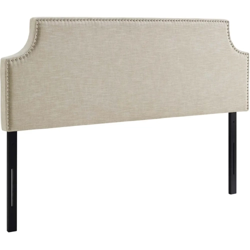 Laura Queen Headboard in Beige Fabric with Nailhead