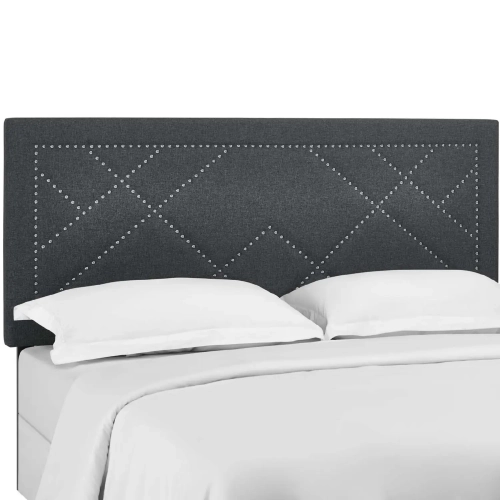 Reese Full Queen Headboard in Gray Linen with Nailhead