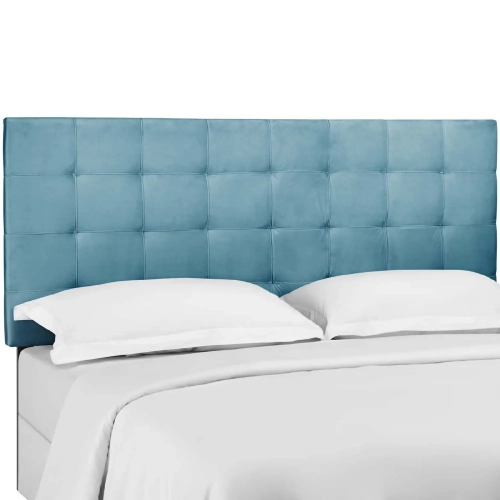 Paisley Full Queen Headboard in Tufted Sea Blue Velvet