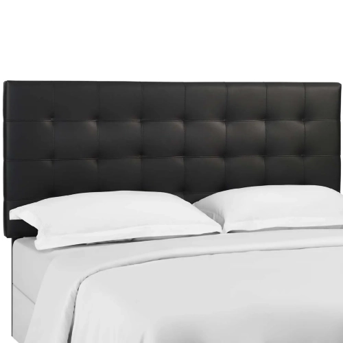 Paisley Full Queen Headboard in Tufted Black Leatherette