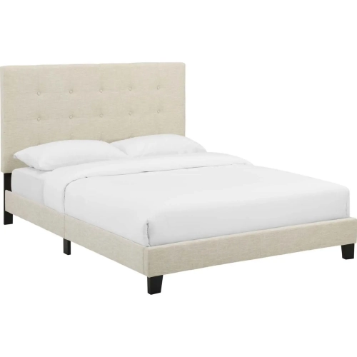 Melanie Queen Platform Bed in Tufted Beige Velvet