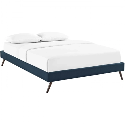 Loryn Full Bed Frame with Round Splayed Legs in Azure Fabric