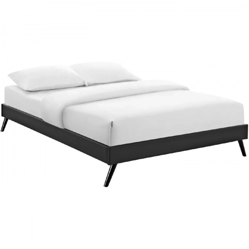 Loryn Queen Bed Frame with Round Splayed Legs in Black Leatherette