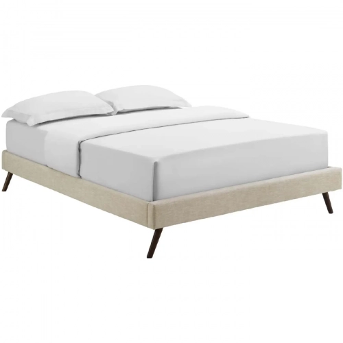 Loryn Queen Bed Frame with Round Splayed Legs in Beige Fabric