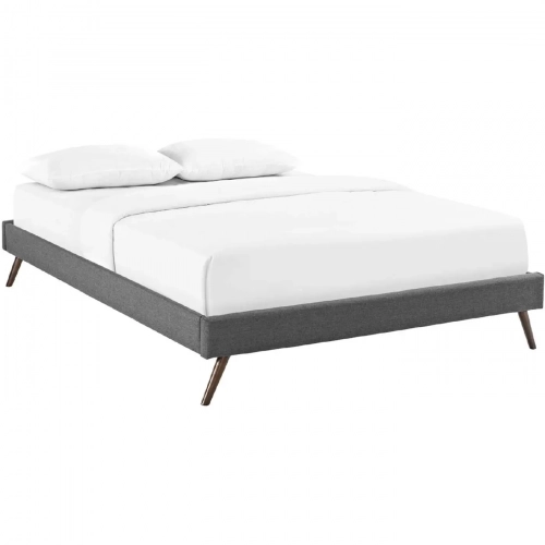 Loryn Queen Bed Frame with Round Splayed Legs in Gray Fabric