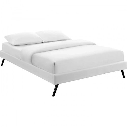 Loryn King Bed Frame with Round Splayed Legs in White Leatherette